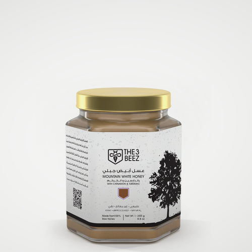 عسل أبيض الجبلي بالدارسين و الكركم - 250 غرام - The3Beez